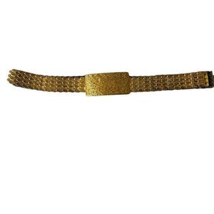Vintage Gold-Tone Metal Waist Belt With Textured Rectangular Clasp & Elastic Bac